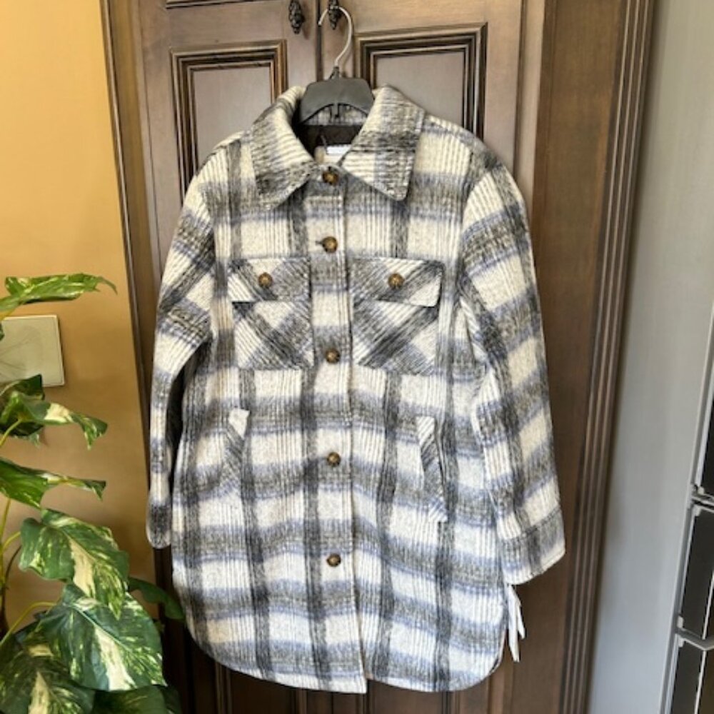 Modern Supply by Sanctuary Faux Wool Collared Neckline Long Sleeve Plaid Shacket